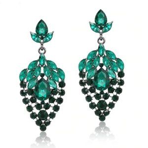 Prom Pageant Bridal Jewelry - Green Crystal Prom Pageant Bridal Occasion Earring Prom Pageant Bridal Jewelry - Green Crystal Prom Pageant Bridal Occasion Earring